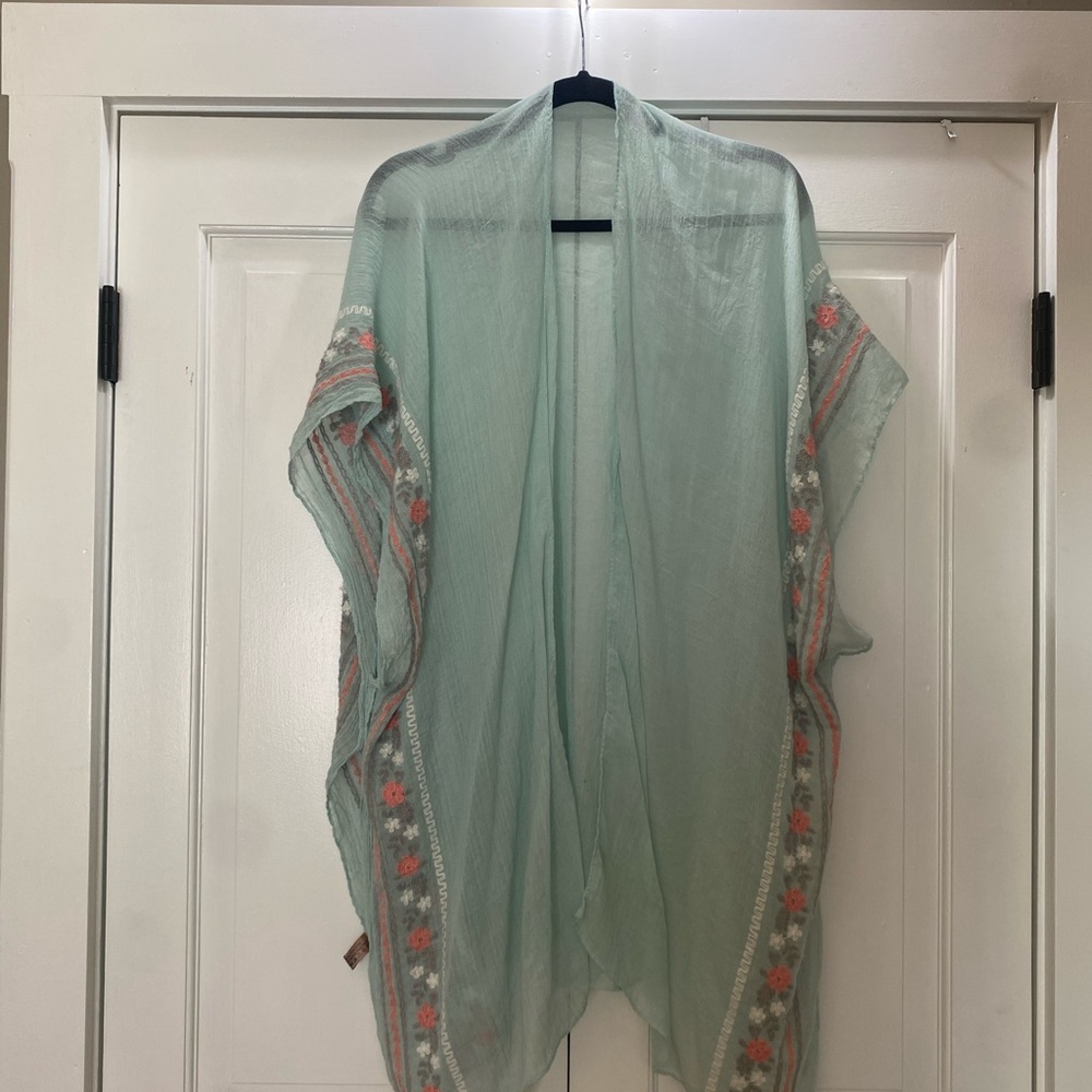 Light Green Kimono with Floral Trim